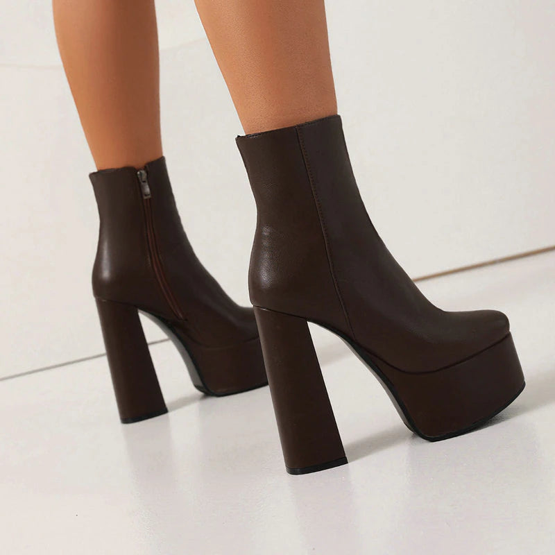 kamames Fashion Platform Women Ankle Boots Autumn Winter Chunky High Heel Punk Boots Square Toe Zipper Lady Shoes Plus Size 42 43