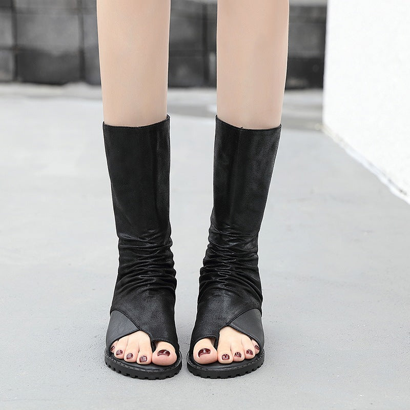 kamames Heel Women's Sandals New Fish Mouth Shoes High Tube Sandals Students Fashion Comfortable Soft-Soled Roman Women's Shoes