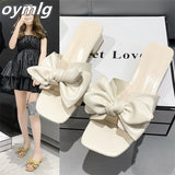 kamames female fairy style bow 2022 summer new casual square head outer wear thick heel sandals women shoes sandals pumps