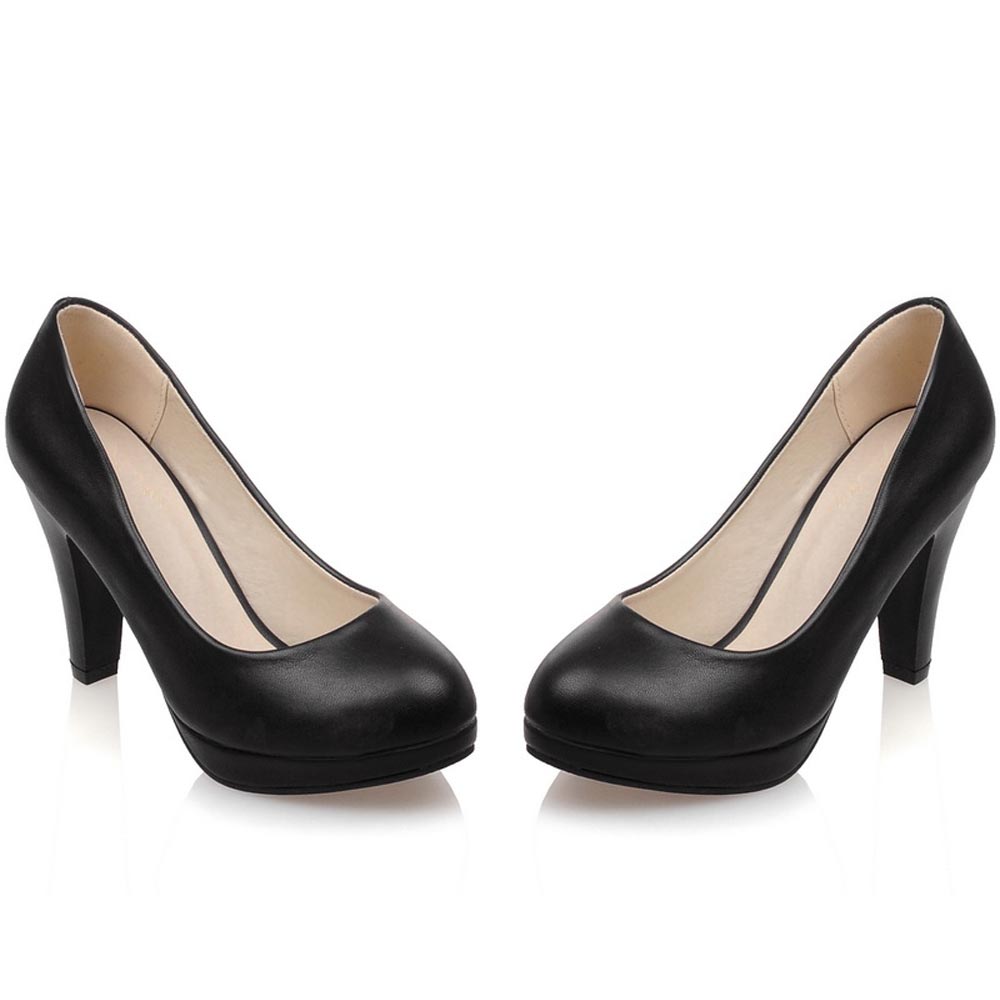 kamames Sgesvier Black White Women Pumps High Heels Shoes Thick Heel Round Toe Pumps Size 32-48 Summer Autumn Fashion Shoes Ladies B207