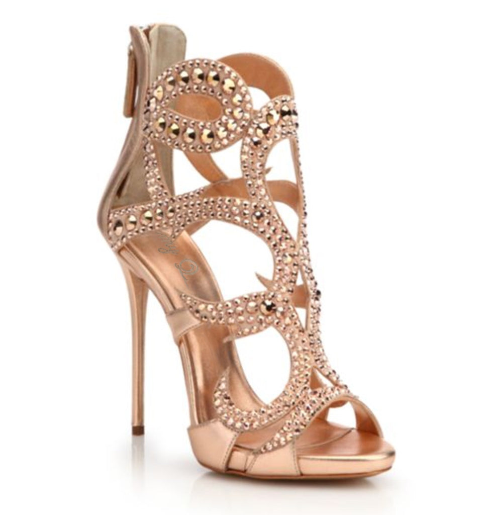 kamames Sexy Luxury High-Heeled Sandals Stilettos Banquet Party Shoes Gold Champagne Diamond