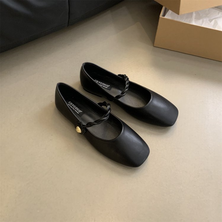 kamames Fragrant Style Mary Jane Shoes French Buckle Soft Leather Flat Soles Single Shoes Shallow Mouth Thick Heels Small Leather Shoes Love Shoes