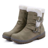kamames Fashion Winter Boots Women Snow Boots Flat Heels Winter Shoes Warm Fur Boot Mid-Calf Spring Autumn Women's Shoes Plus Size 46