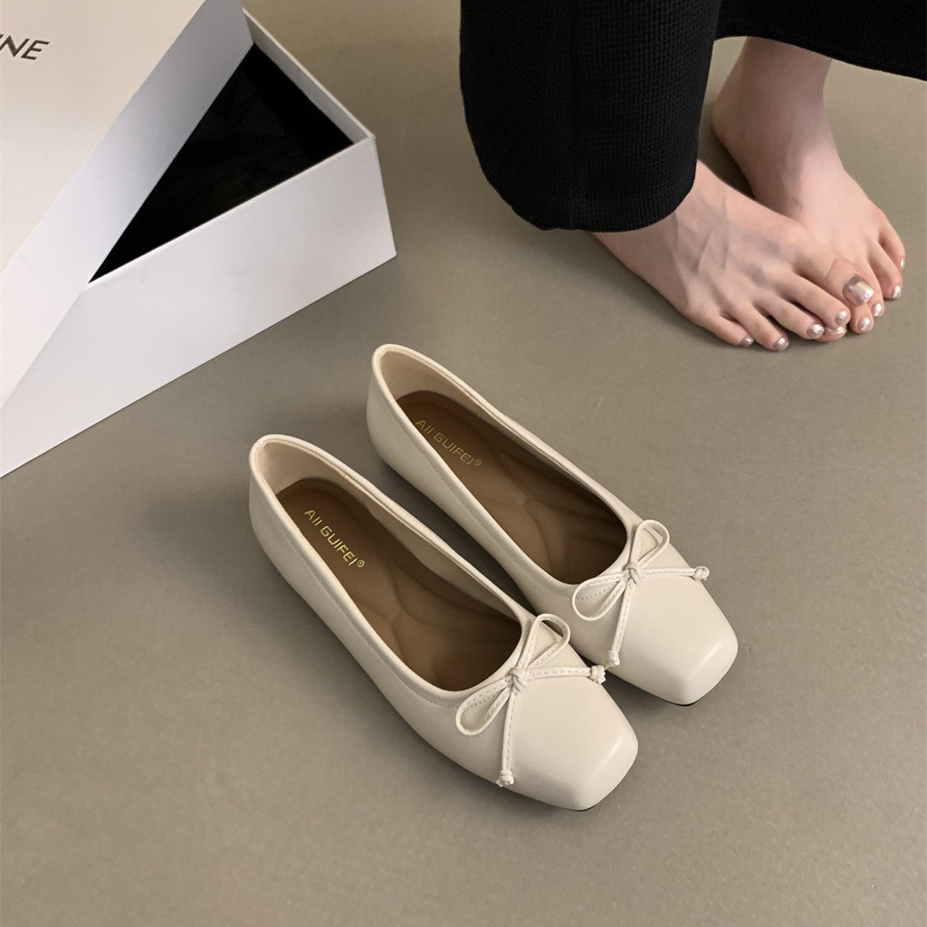 kamames Head Shallow Mouth Single Shoes 2024 Spring And Autumn New French Evening Wind Temperament Gentle Fairy Flat-Soled Grandma Shoes