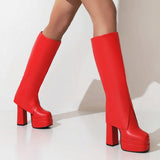 kamames Fashion Double Platform Women Knee High Boots Super High Heel Punk Boots Slip On Autumn Winter Motorcycle Boots Lady Shoes