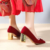 kamames Red Velvet Pearls Pumps Woman Sexy Pointed Toe Thin High Heels Party Wedding Shoes Women Spring 2023 Zapatos Lady