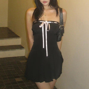 kamames Design Color Tie Bow To Wipe The Breast Skirt With The Word Collar Waist Show Thin Pleated Skirt Dress Woman