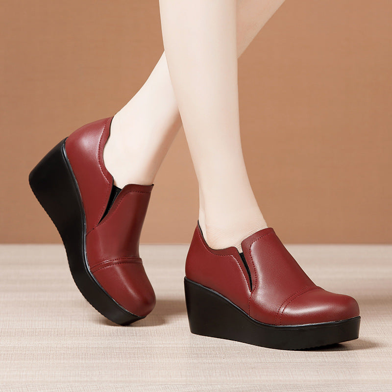 kamames Heel Middle Heel Deep Mouth Single Shoes 2023 Autumn And Winter New Muffin Bottom Thick Bottom Waterproof Table Round Head Large Size Mother Shoes