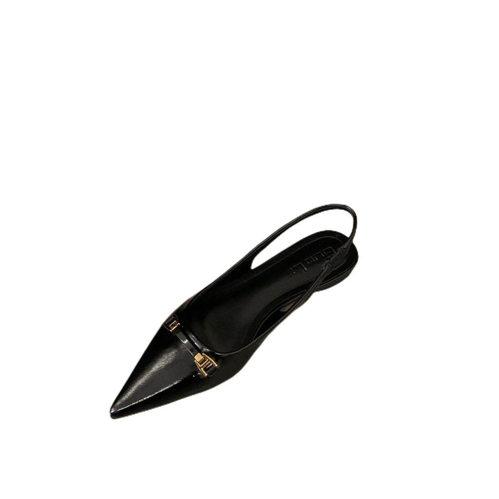 kamames Flat-Bottomed Black Baotou Sandals Fairy Shoes 2023 New Spring And Summer Pointed Diamond Single Shoes