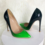 kamames Green Gradient Color Women Pointy Toe Glossy Stiletto Pumps Sexy Ladies 12cm High Heel Party 10cm Shoes QP149 ROVICIYA