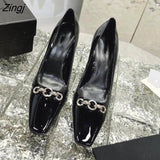 kamames Designer Sexy Lady Fashion Women Shoes Black Patent Leather Pointy Toe High Heels Pumps Party Shoes
