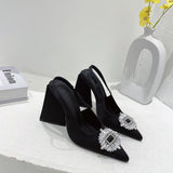 kamames Quality Spring Summer Women's Shoes 2022 New Fashion Rhinestone Banquet Women Pointed Toe High Heels Chunky Heel Sandals