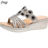 kamames Sandals Women 2023 Ladies Boho Slides Women Slippers Sandals Summer Crystal Shoes Peep Toe Flat Sandals