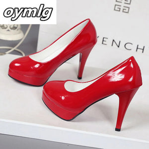 kamames high-heeled shoes waterproof platform sexy fine with round head feet Korean women's shoes patent leather large size s071