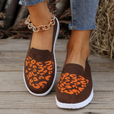 kamames Head, Low Heel, Flying Mesh Single Shoes, Women's Breathable Color Leopard Print Flat Soles Shoes