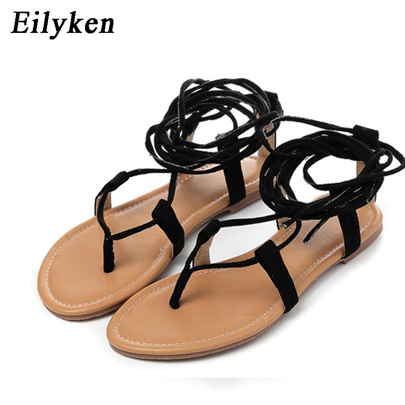 kamames Designer Ankle Strappy Flat Heels Women Sandals 2023 Summer Clip Toe Casual Roman Gladiator Flip Flops Shoes