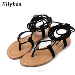 kamames Designer Ankle Strappy Flat Heels Women Sandals 2023 Summer Clip Toe Casual Roman Gladiator Flip Flops Shoes