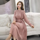 kamames Elegant Stand Collar Floral Print Chiffon Dress Full Sleeve Fashion Women Dresses Spring A-line Long Pleated Dress 3603 50