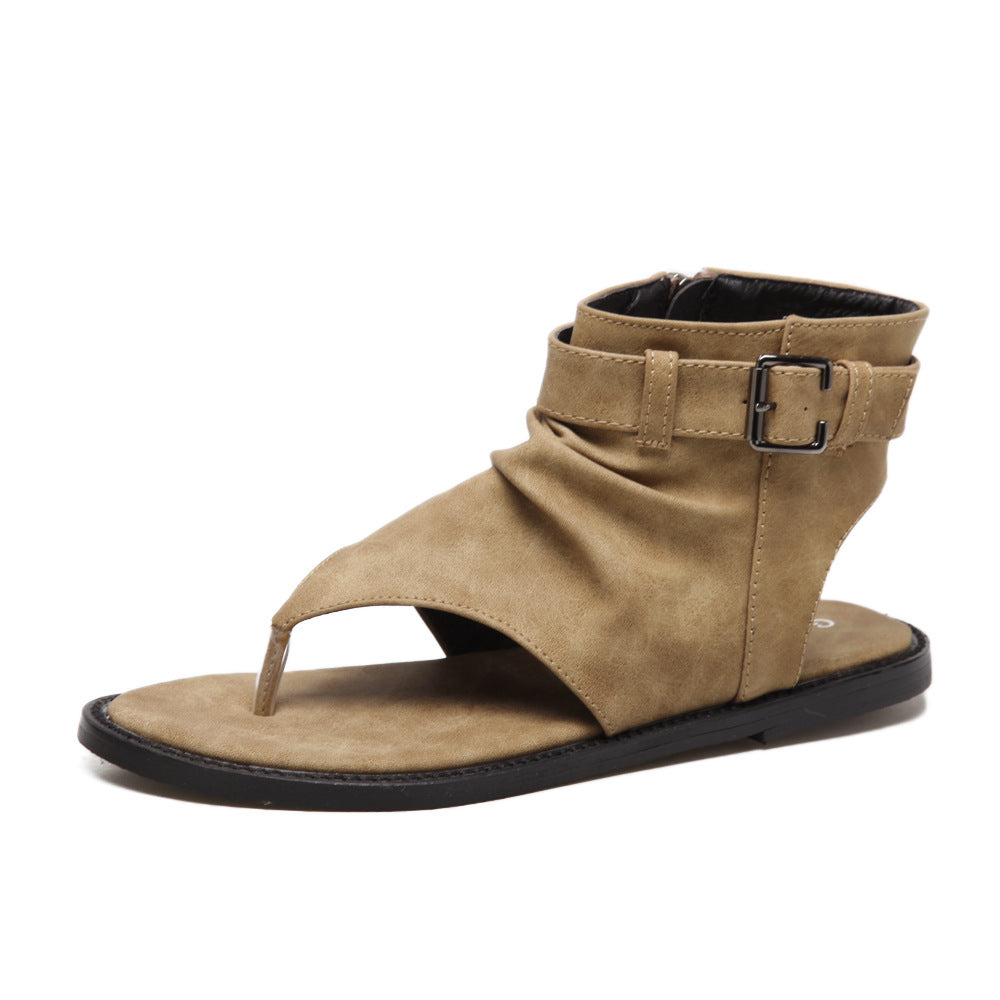 kamames Heel Sandals Women's Large Size 2024 New Ethnic Style Students' Summer Sandals Gao Bang Roman Shoes