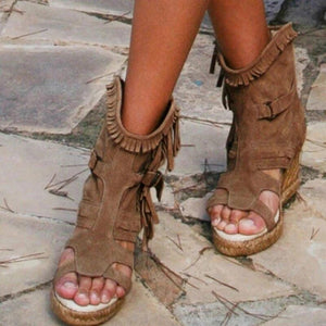kamames Sandals Summer 34-43 plus Size Women's Shoes platform Wedge Tassel Shoes closed Toe fish mouth Women's Shoes
