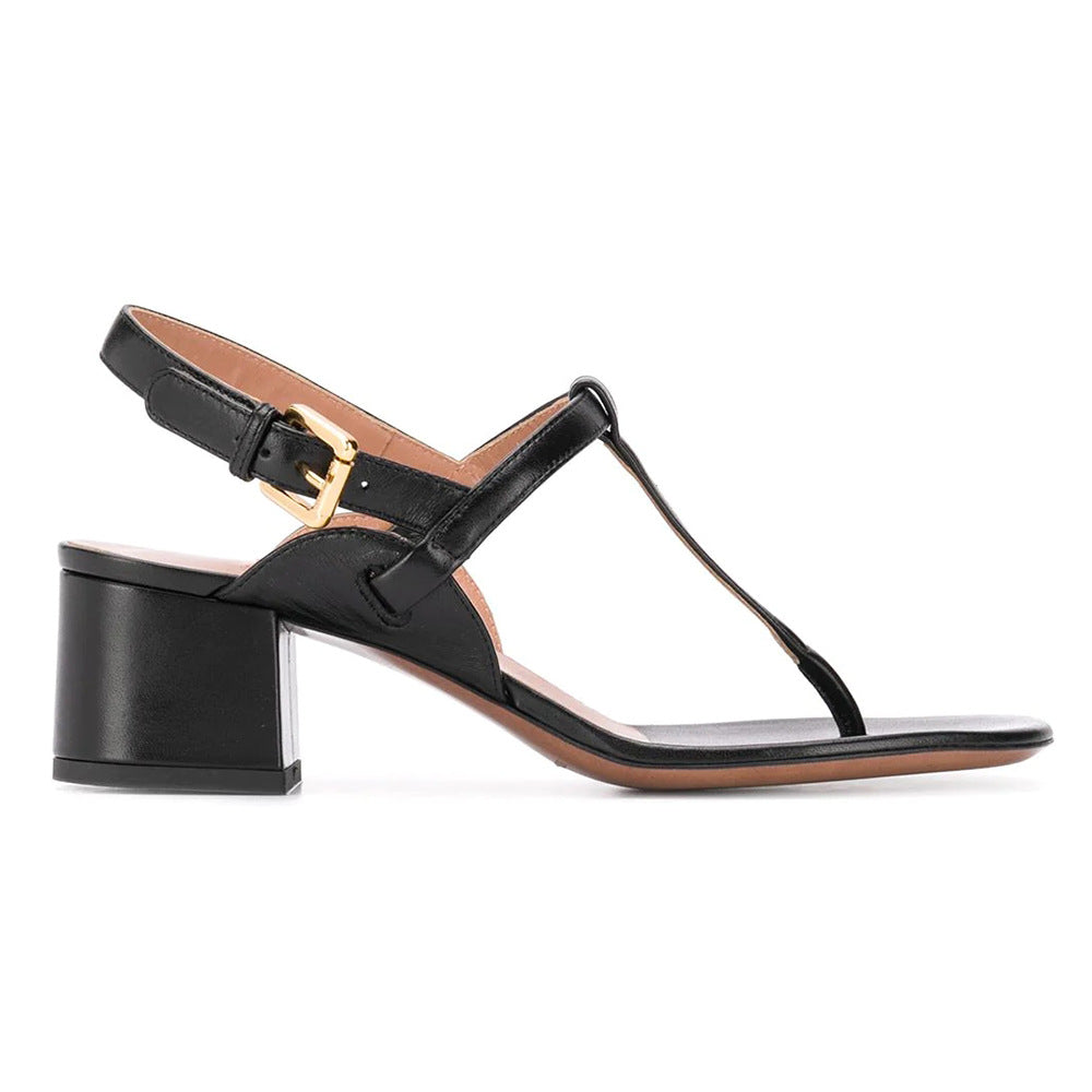 kamames Fashion Clip Toe Sandals Thick Heel T-Belt Large-Size Women's Shoes E-Commerce