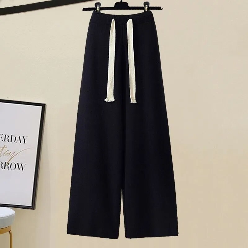 kamames Fall Winter Knitwear Two Piece Sets For Women Outfits Ladies Elegant Diamond Sequined Knitted Sweater And Warm Pants Sets