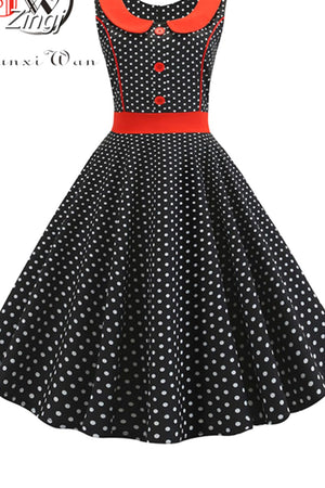 kamames Polka Dot Printed Vintage Dress Women Summer Y2K Retro 50s 60s Pin Up Rockabilly Party Dress Robe Vestidos