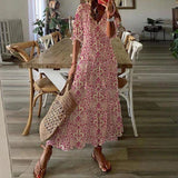 kamames Queens Women Floral Print Short Sleeve Beach Bohemian Maxi Dress Ladies V-neck Boho Sundress Vestidos
