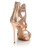 kamames Sexy Luxury High-Heeled Sandals Stilettos Banquet Party Shoes Gold Champagne Diamond