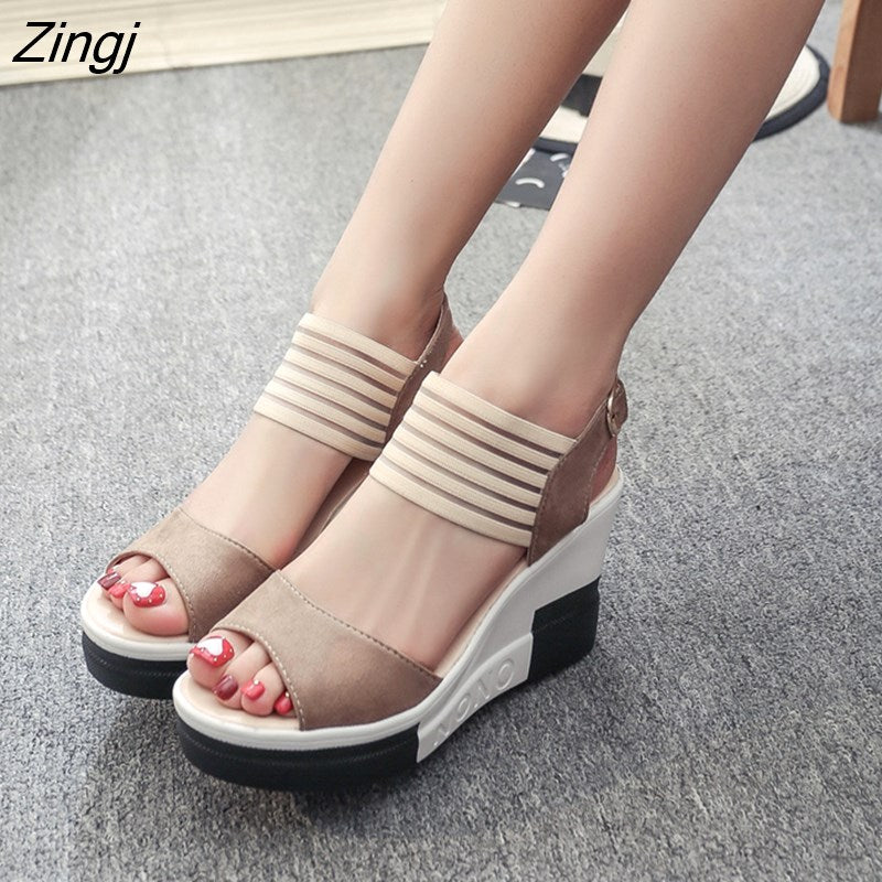 kamames Fashion Wedge Women Shoes Casual Belt Buckle High Heel Shoes Fish Mouth Sandals 2023 Luxury Sandal Women Buty Damskie