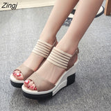 kamames Fashion Wedge Women Shoes Casual Belt Buckle High Heel Shoes Fish Mouth Sandals 2023 Luxury Sandal Women Buty Damskie