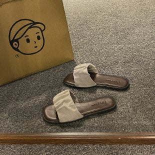 kamames Flat Slippers In The Summer Of 2024 Women Wear Flip-Flops, Flat Heels, Pregnant Women's Comfortable And Fashionable Square-Toe Shoes.