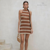 kamames Sexy Striped Dress Blue Crochet Tunic Elegant Sleeveless Women Summer Dress Beach Wear Swim Suit Cover Up Q1255