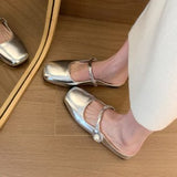 kamames Gentle Semi-Slippers Flat-Soled Shoes Women's Bag Head With A Soft Sole Silver Mary Jane Women's Shoes Temperament Word Flip-Flops