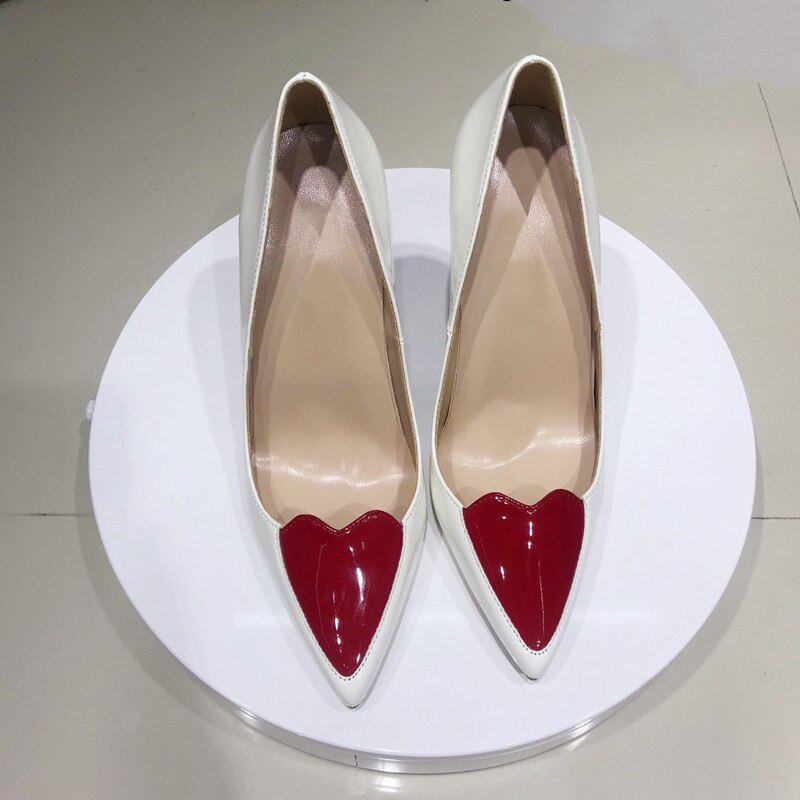 kamames Pumps with Red Heart Women Shoes Classics 12cm High Heel Shoes Pointed Toe Women Party Wedding 10cm 8cm QP099 ROVICIYA