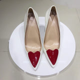 kamames Pumps with Red Heart Women Shoes Classics 12cm High Heel Shoes Pointed Toe Women Party Wedding 10cm 8cm QP099 ROVICIYA