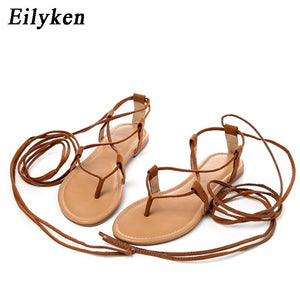 kamames Designer Ankle Strappy Flat Heels Women Sandals 2023 Summer Clip Toe Casual Roman Gladiator Flip Flops Shoes