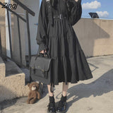 kamames Gothic Black Dress Women Summer Japanese Preppy Style Kawaii Lolita Dress Sweet Long Puff Sleeve Pleated Party Vestidos