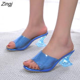 kamames Fashion Newest Women's Green Shoes Silky Broadband Transparent High Heel Comfortable Sandals Ladies High Heel Slippers