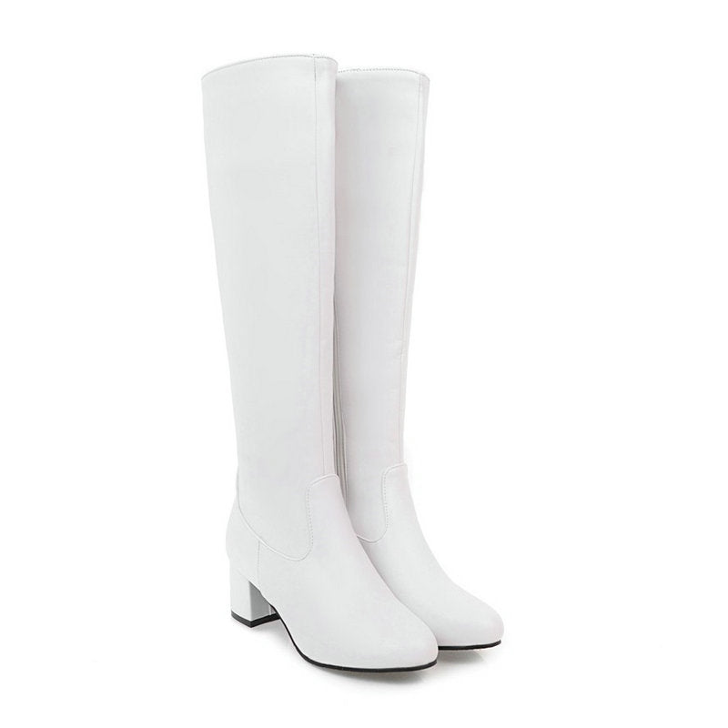 kamames Fashion Zipper Knee High Boots Women Soft Pu Leather Thick High Heels Long Boots Autumn Winter Woman Shoes Size 34-43