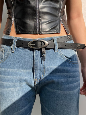 kamames Gothic Dark Punk Style Moon Black Belts for Women Fashion Vintage Y2K Accessories Leather Belt All-Match Sashes Chic