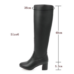 kamames Fashion Zipper Knee High Boots Women Soft Pu Leather Thick High Heels Long Boots Autumn Winter Woman Shoes Size 34-43