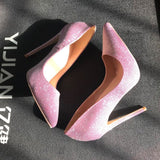 kamames Pumps Women 12cm Thin High Heels Shoes Sexy Glitter Leather Bright Pointed Toe Female Stiletto Bling Bling LF015 ROVICIYA
