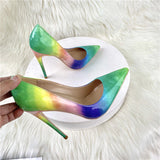 kamames Green Women Pointy Toe Glossy Stiletto Pumps Sexy Ladies 12cm High Heel Party Dress Shoes Big Size 10 11 QP150 ROVICIYA