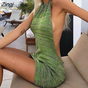 kamames Halter Sexy Backless Mini Dresses Bodycon Skinny Club Party Sleeveless Knitted Dress Fall Streetwear Beach Holiday dress