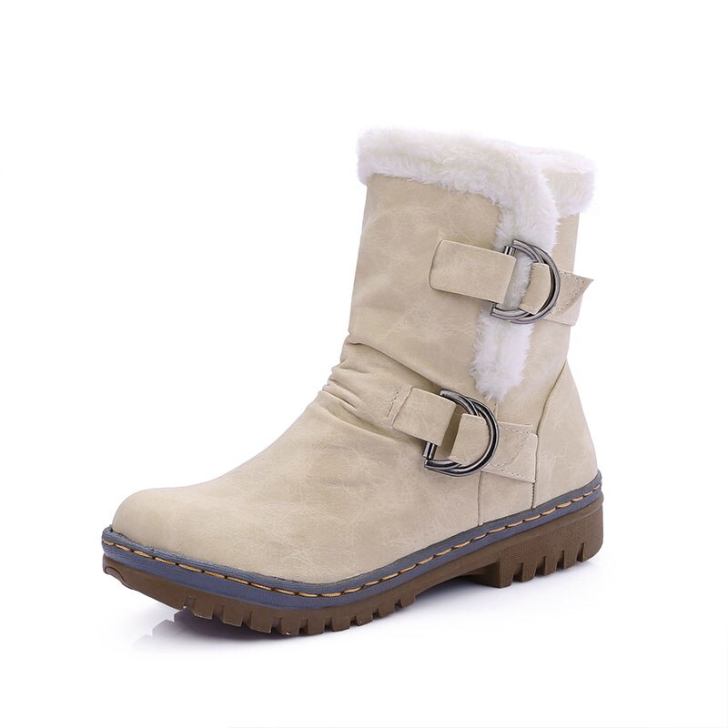 kamames Fashion Winter Boots Women Snow Boots Flat Heels Winter Shoes Warm Fur Boot Mid-Calf Spring Autumn Women's Shoes Plus Size 46