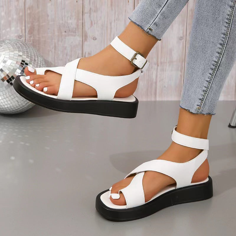 kamames Sandals 2023 Summer New Thick-Soled Leisure Large-Size Toe-Raising Shoes Roman Women's Sandals