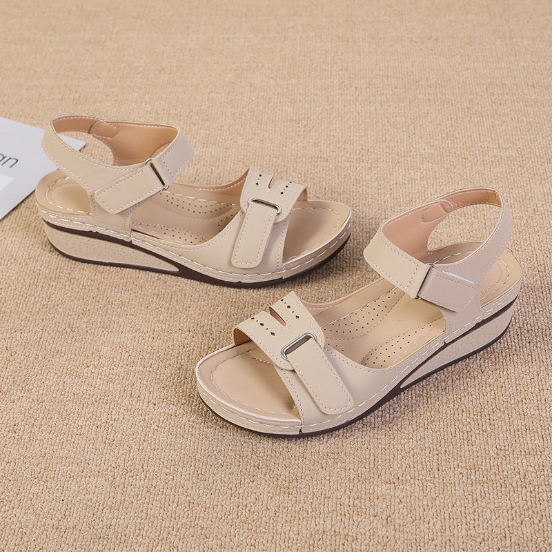 kamames Summer New Retro Women's Shoes Sandals Car Line Hole Shoes Large Size Round Head Slope Heel Comfortable Sandals Women