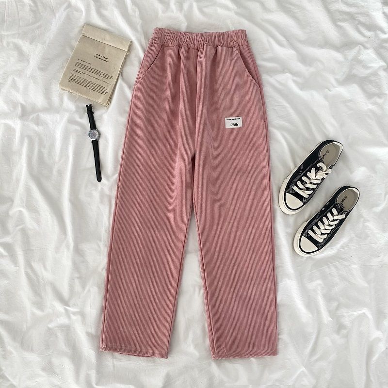 kamames Harajuku Thick Warm Corduroy Wide Leg Pants Women Winter Letter High Waist Elastic Sweatpants Women Chic Korean Y2k Pants