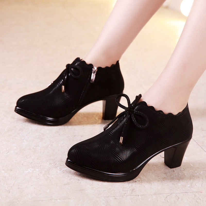 kamames Deep-Mouth Single Shoes Autumn Thick-Heeled Waterproof Platform Black Model Catwalk High-Heeled Shoes Women's Professional Work Shoes